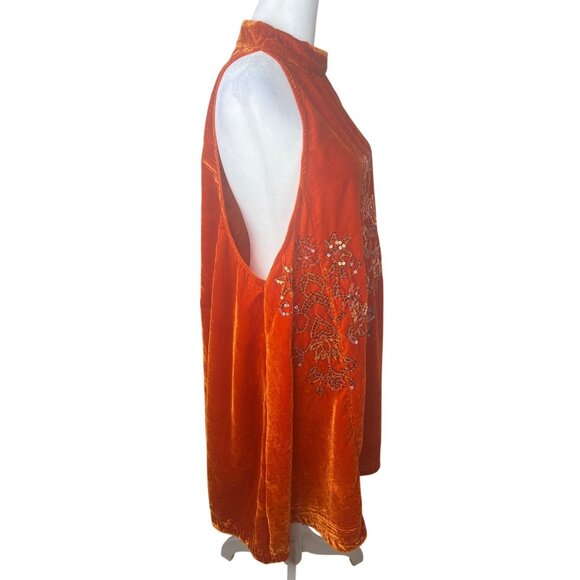 Free People Jill's Sequin Swing Velvet Halter Mini Dress Orange Sleeveless Large - Picture 9 of 16
